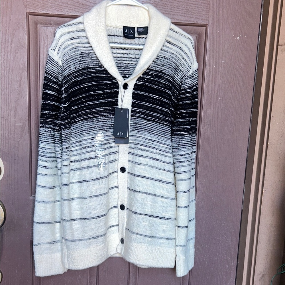 A/X Armani Exchange Black and White Ombre Shawl Collar Cardigan